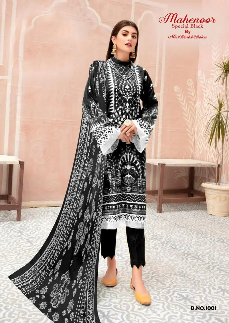 Mahenoor Special Black Vol 1 By Miss World Choice Lawn Dress Material Wholesale